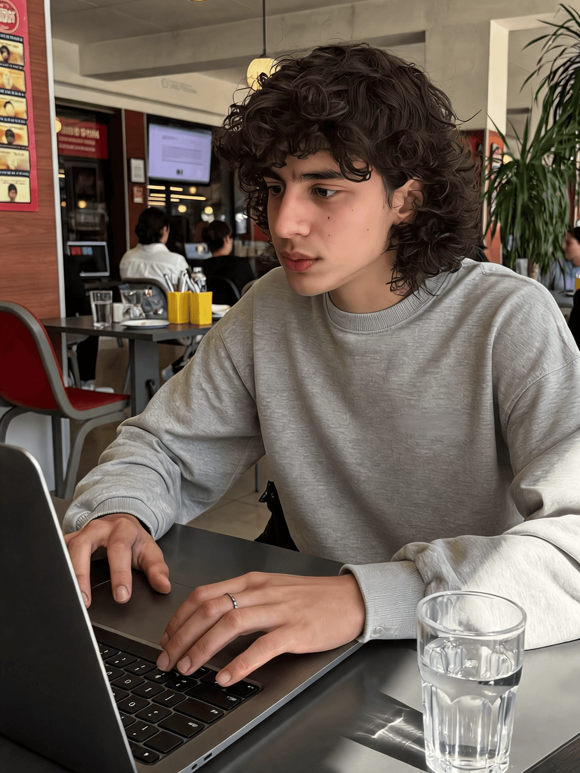 Kampüs kafesinde dizüstüyle çalışan yeni mezun
